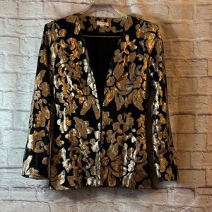 🔵”NWOT” Elegant Black and Gold Patterned Blazer